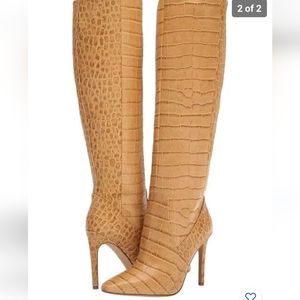 Vince Camuto Fendels Leather Croc Embossed Boots Sz 9.5Pointed Toe Stilettos